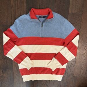 J. Crew Men's Quarter Zip Colorblock Sweater‎ Sz M EUC Preppy Business Office